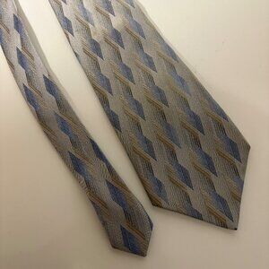J Ferrar Silk Tie Gray Blue Diamonds Geometric Mens Necktie Office Formal Gift